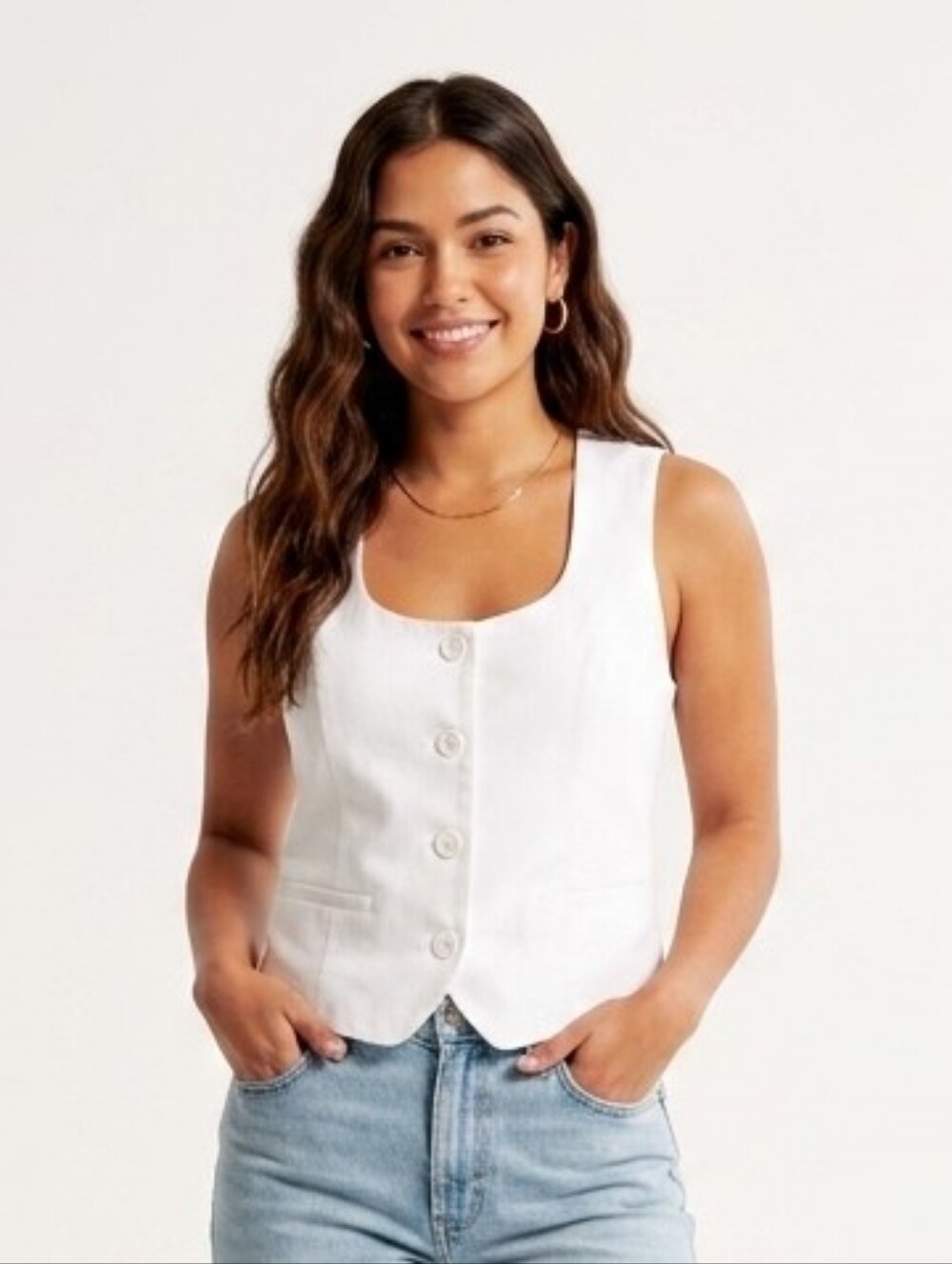 Abercrombie & Fitch White Button-Front Vest